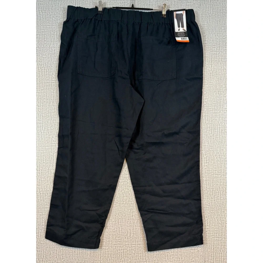 NWT Banana Republic Womens XXL Black Linen Blend Tapered Crop Pant‎ Pull On Prep